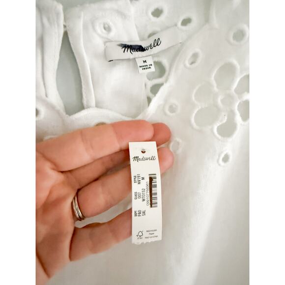 Madewell | NWT Embroidered Eyelet High-Low Tank Top in Salt White | Size M - Picture 6 of 11